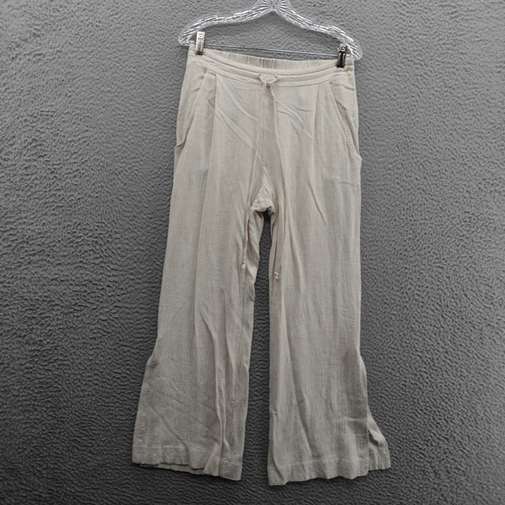 Allie Rose Wide Split Leg Linen Blend Pants Small Beige Pull On Women Boho Beach